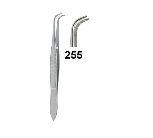 EYES CRESSING FORCEPS SERRATEAD FULL-CURVED 255