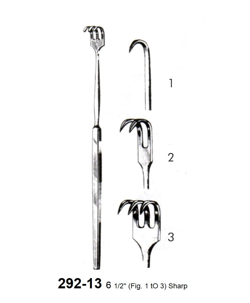 RIGID SHAFT RETRACTOR, SHARP PRONGS (Fig. 1 to 3) 292-13